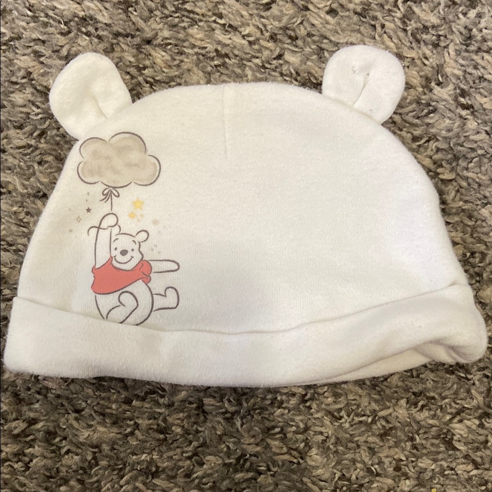 White Baby Hat with Bear Design